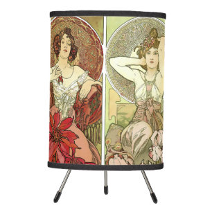 Precious Stones Art Nouveau by Alphonse Mucha Tripod Lamp