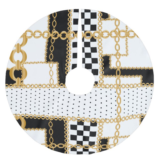 Precious stones, gold chains, seamless pattern. brushed polyester tree skirt (Front)