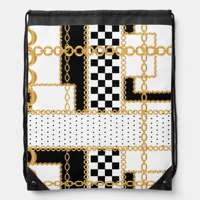 Precious stones, gold chains, seamless pattern. drawstring bag (Front)