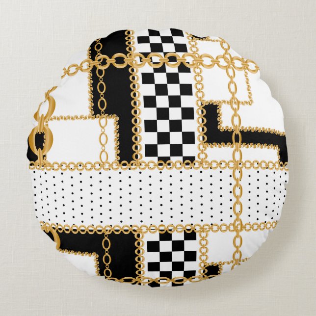 Precious stones, gold chains, seamless pattern. round pillow (Front)