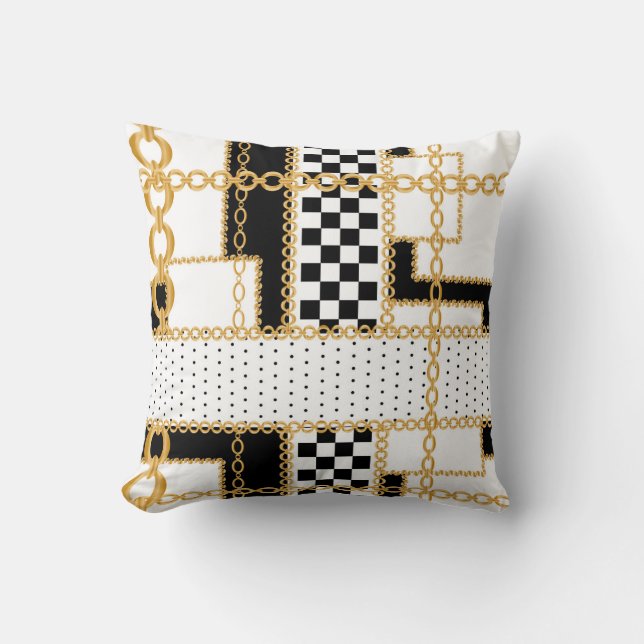 Precious stones, gold chains, seamless pattern. throw pillow (Front)
