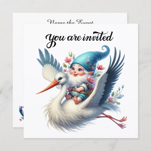 Precious Stork and Gnome  Invitation