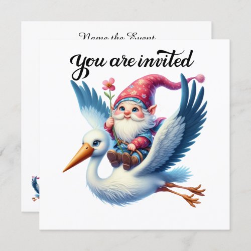 Precious Stork and Gnome  Invitation