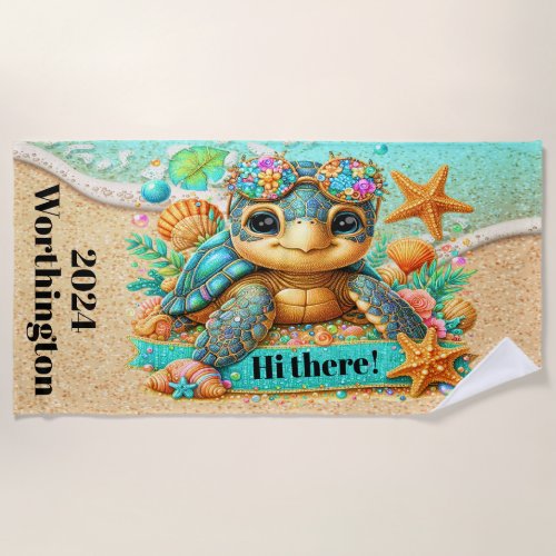 Precious Turtle Theme  Beach Towel