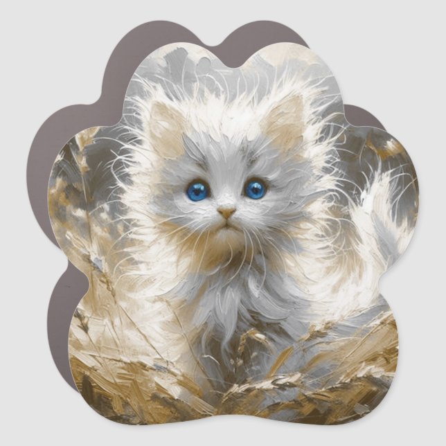 Precious White Kitten  Car Magnet (Front)