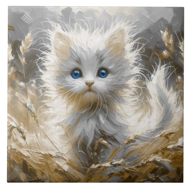Precious White Kitten  Ceramic Tile (Front)