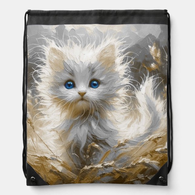 Precious White Kitten  Drawstring Bag (Front)