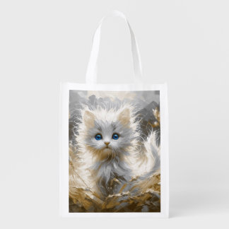 Precious White Kitten  Grocery Bag