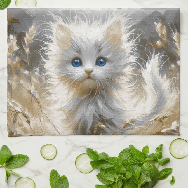 Precious White Kitten  Kitchen Towel (Folded)
