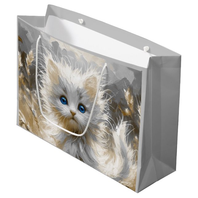 Precious White Kitten  Large Gift Bag (Front Angled)