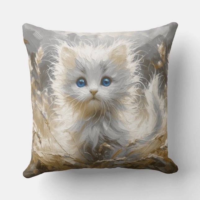Precious White Kitten  Outdoor Pillow (Back)