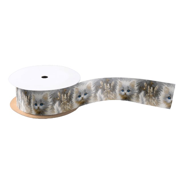 Precious White Kitten  Satin Ribbon (Spool)