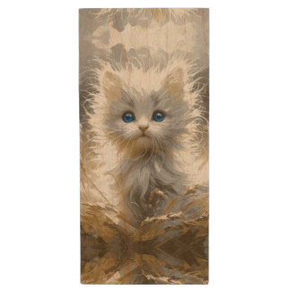 Precious White Kitten  Wood Flash Drive