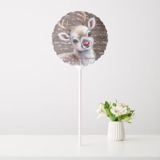 Precious White Reindeer Red Shiny Nose Birthday  Balloon
