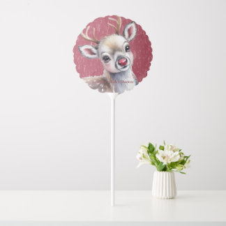 Precious White Reindeer Red Shiny Nose Birthday  Balloon