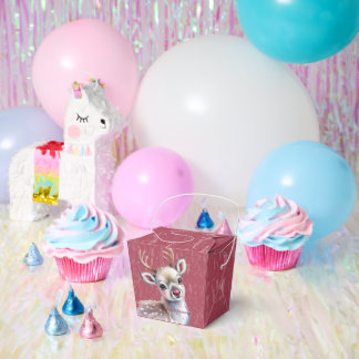 Precious White Reindeer Red Shiny Nose Birthday  Favor Boxes