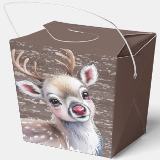 Precious White Reindeer Red Shiny Nose Birthday  Favor Boxes