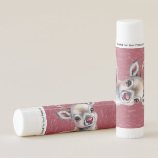 Precious White Reindeer Red Shiny Nose Birthday  Lip Balm