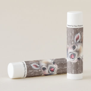 Precious White Reindeer Red Shiny Nose Birthday Lip Balm