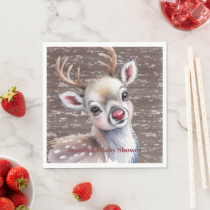 Precious White Reindeer Red Shiny Nose Birthday Napkins