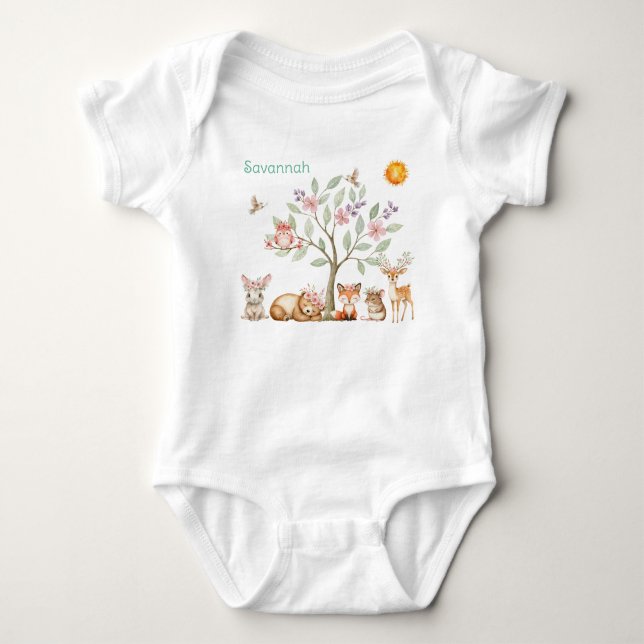 Precious Woodland Animals  Baby Bodysuit (Front)