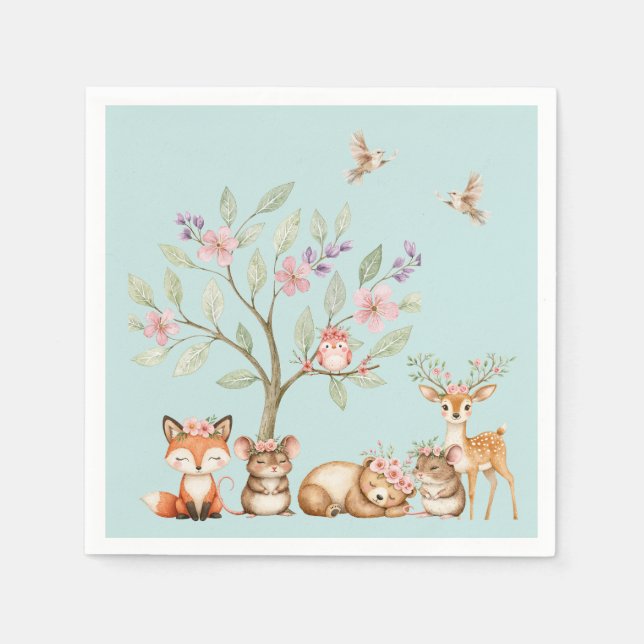 Precious Woodland Animals Baby Shower Napkins (Front)