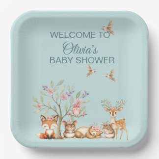Precious Woodland Animals - Welcome to Baby Shower Paper Plates