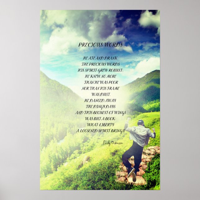 'Precious Words' Poem Mountain Side Poster (Front)