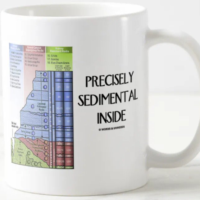 Precisely Sedimental Inside (Grand Canyon) Coffee Mug (Mug featuring Grand Canyon stratigraphy w/ wry word play saying "Precisely Sedimental Inside")