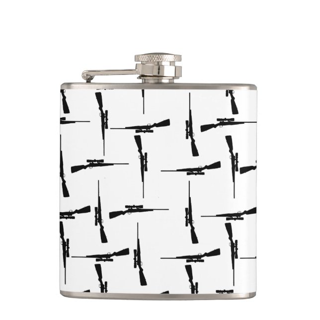 Precision Pursuit: Hunting Motif Black and White P Flask (Front)
