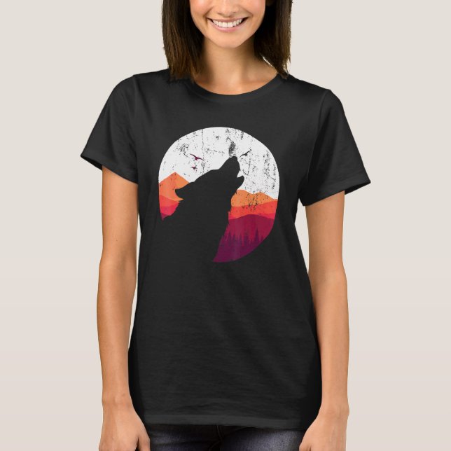 Predator Animal Howling Wolf Full Moon Wolf T-Shirt (Front)