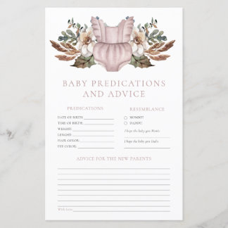 Predications and Advice Cute Boho Baby Shower Game