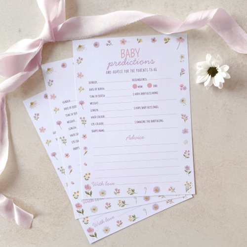 Prediction Advice Baby Shower Game Pink Wildflower Card