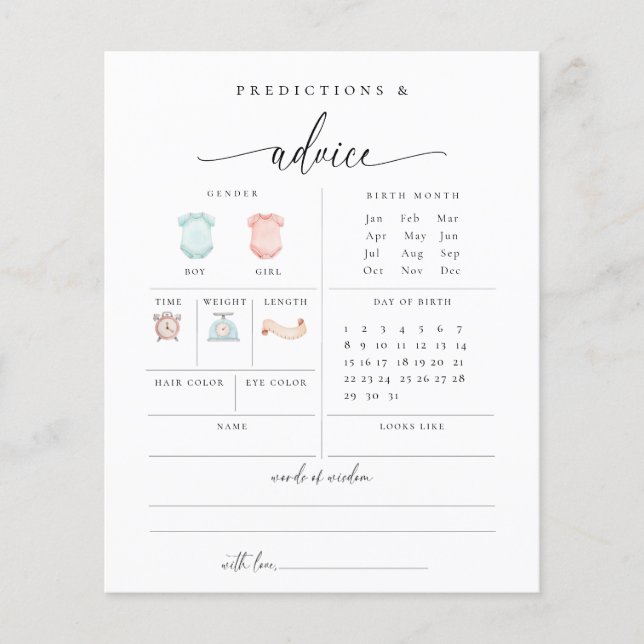 Predictions Advice Baby Shower Game Card Flyer (Front)