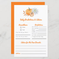 Predictions & Advice Baby Shower Game Fall Pumpkin