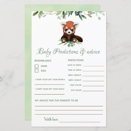 Predictions  Advice Baby Shower Games Red Panda