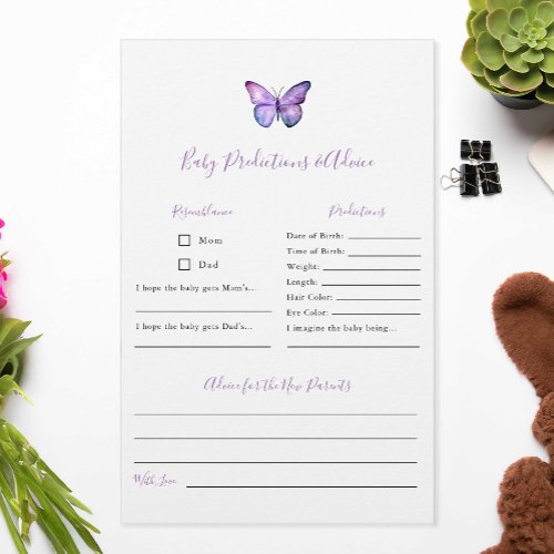 Predictions  Advice Butterfly Baby Shower Game  Flyer