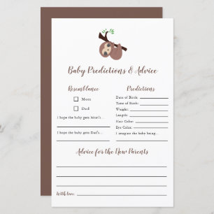 Predictions & Advice Cute Sloth Baby Shower Game
