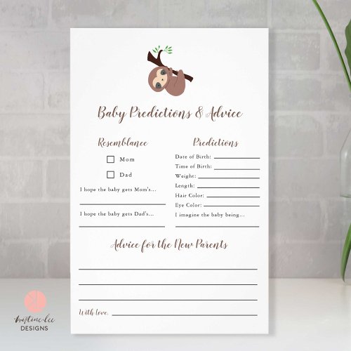 Predictions  Advice Cute Sloth Baby Shower Game Flyer