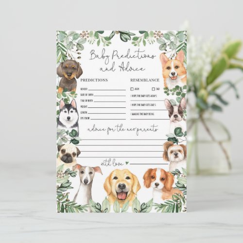 Predictions  Advice Dogs Baby Shower Game Card
