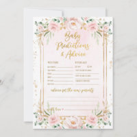 Predictions & Advice Floral Baby Shower Game Card