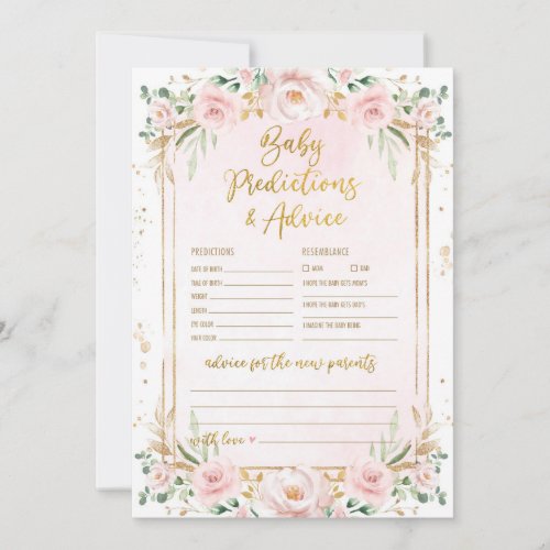 Predictions  Advice Floral Baby Shower Game Card