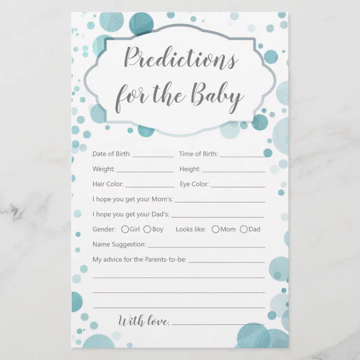 Boys Cute Boy Blue Baby Shower Prediction & Advice Game 16 A6 Party Cards 