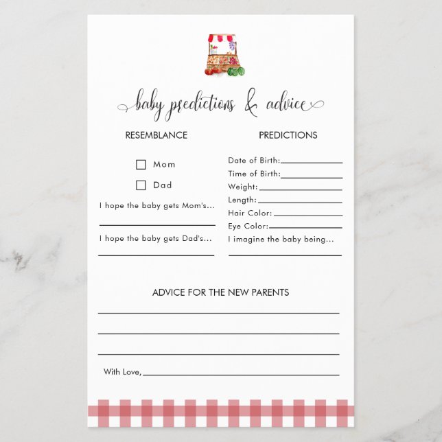 Predictions Advice Game Locally Grown Baby Shower Flyer (Front)