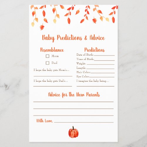 Predictions  Advice Little Pumpkin Baby Shower Flyer