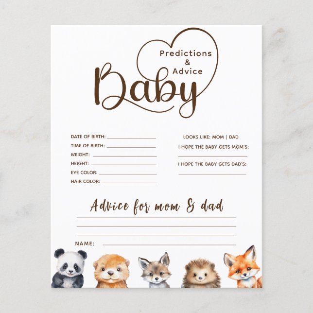 Predictions and  Advice Animals Baby Shower Game (Front)