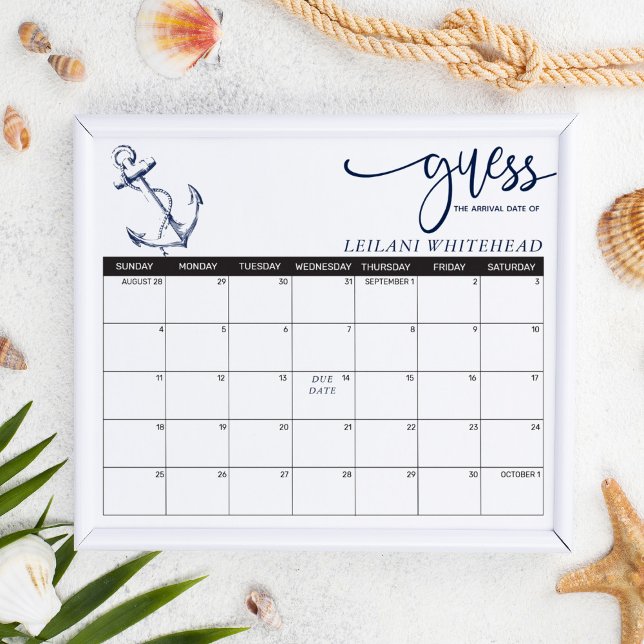 Predictions Baby Shower Nautical Anchor Guess Date Poster (Creator Uploaded)