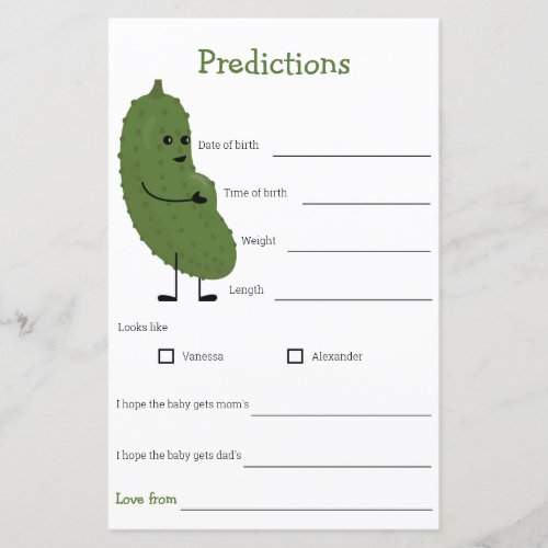 predictions for baby baby shower game 