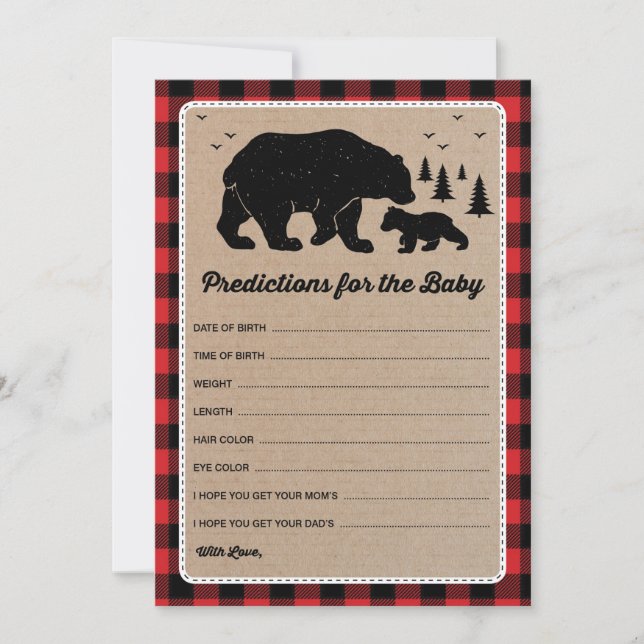 Predictions for Baby Bear Lumberjack Shower Game Invitation (Front)