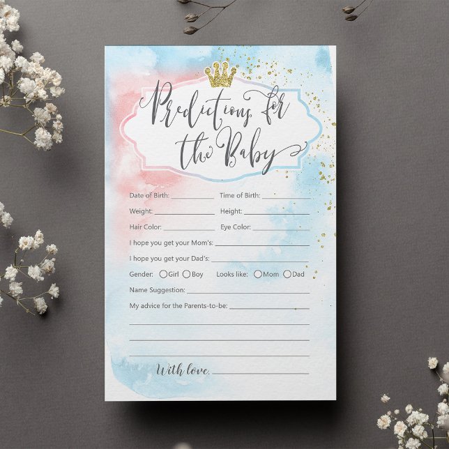 Predictions for baby gender reveal gold pink blue (Creator Uploaded)